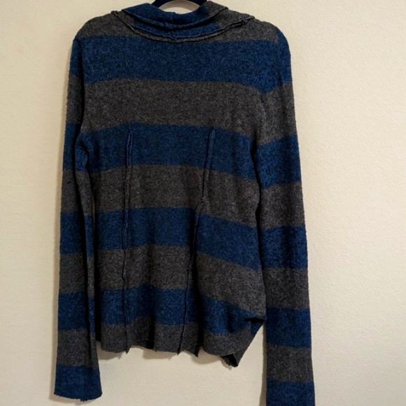 Free People Double Breasted Gray Blue Stripe Wool Angora Blend Sweater S - Picture 5 of 7